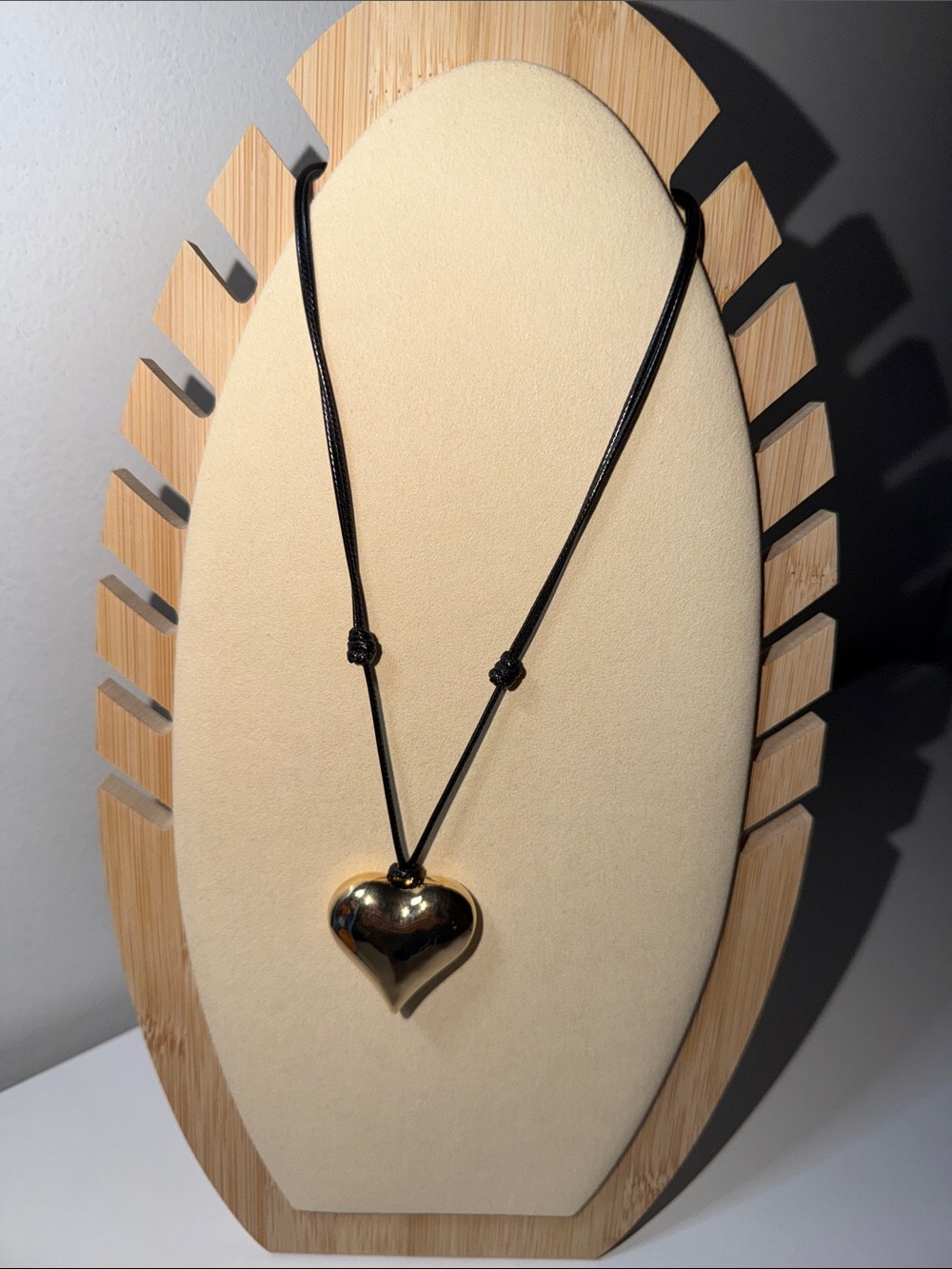 Gold Heart Pendant Necklace on Black Cord